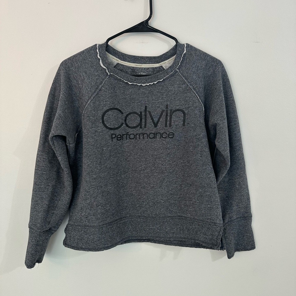CALVIN KLEIN Gray Crew Neck Sweater with Ribbed Trim